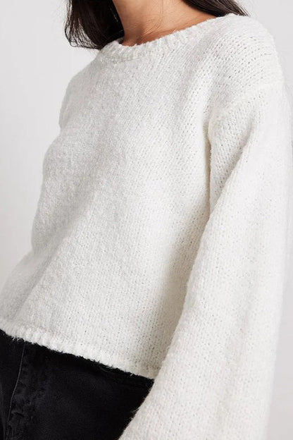 Crew-Neck Long-Sleeve Backless Tie-Knit Short Sweater