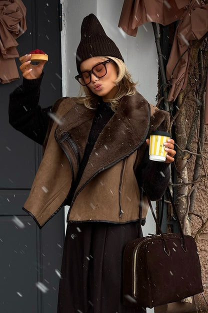 Brown Faux Fur Loose Fit Coat