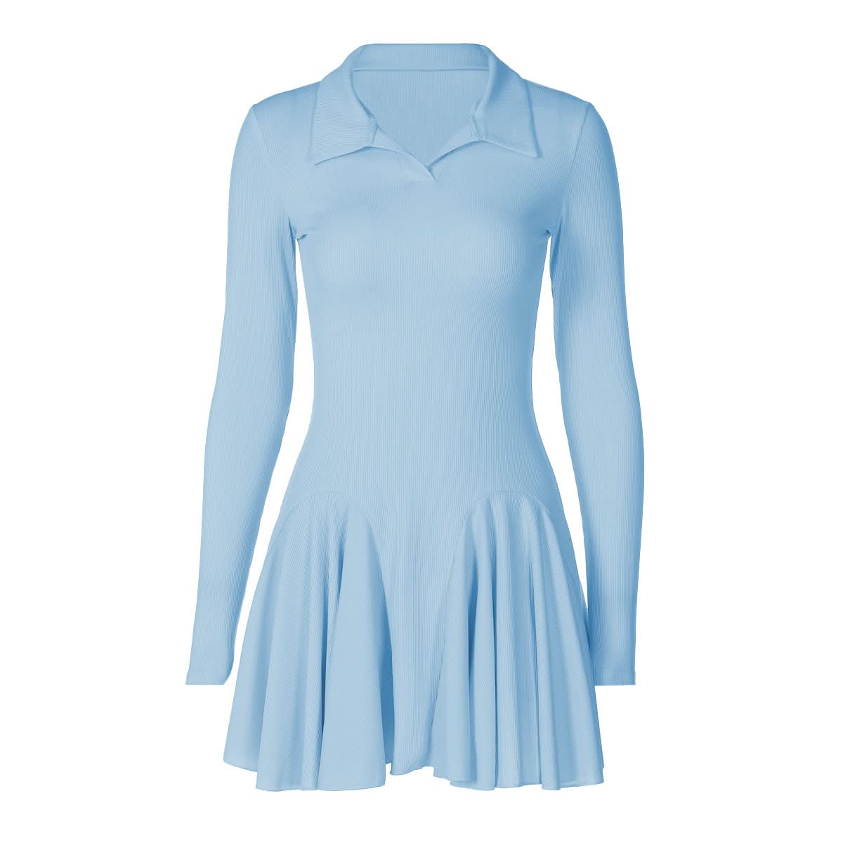 Turnover collar long sleeve solid mini dress