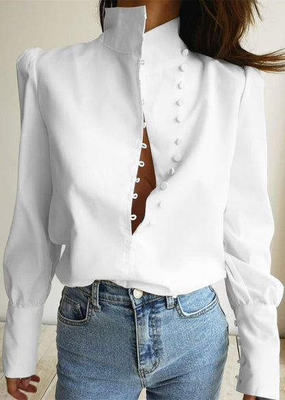 High-Neck Button Detail Blouse