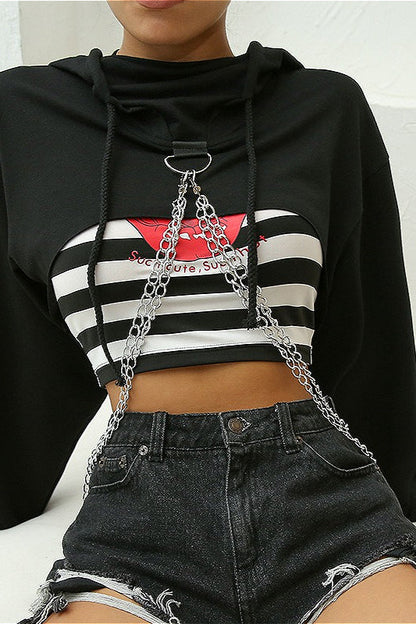 Short Chain Panel Loose Hoodie