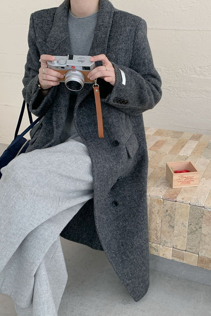 Notched Lapel Double-Faced Wool Thickened Long Overcoat