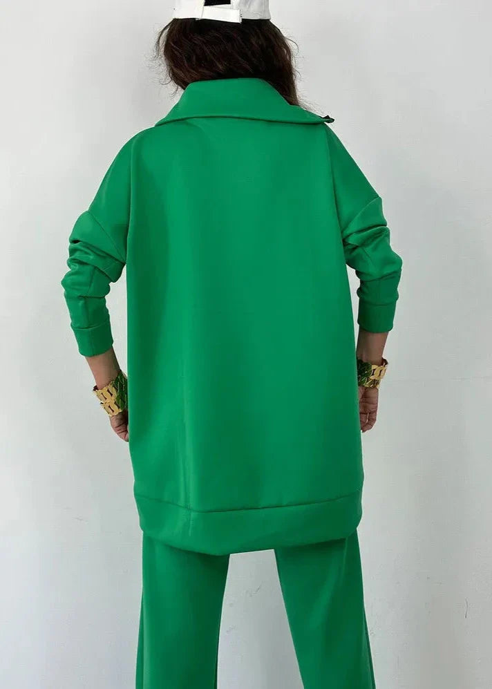 Women's Loose Zip Sweatshirt Wide Leg Pants Suit