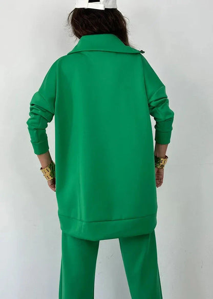 Women's Loose Zip Sweatshirt Wide Leg Pants Suit