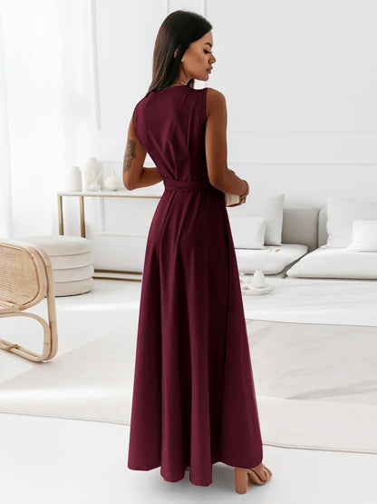 Soft Pink V-Neck Dresses Lace Up Sleeveless Layered Prom Maxi Dress 2026
