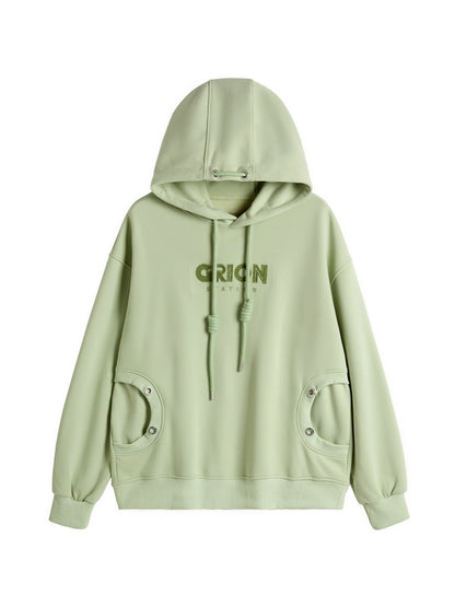 Letter Print Drawstring Eyelet Decor Pocket Oversized Hoodie