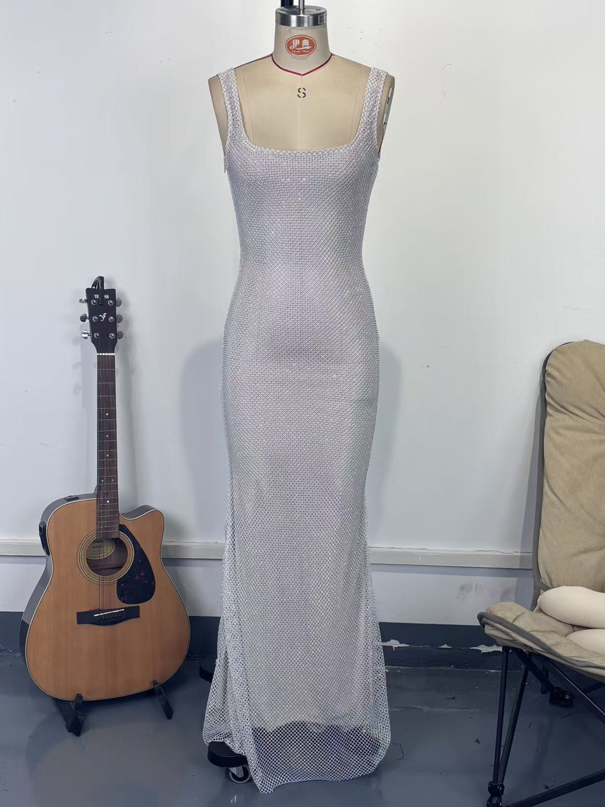Glamorous Sparkle Square Neck Bodycon Mermaid Maxi Dress For Women 2026