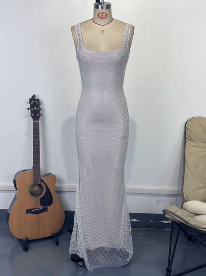 Glamorous Sparkle Square Neck Bodycon Mermaid Maxi Dress For Women 2026