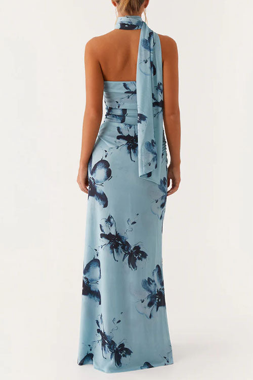 Meridress Strapless Tube Floral Print Bodycon Maxi Dress