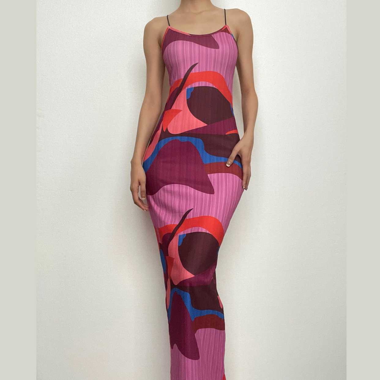 Ribbed contrast cross front backless spaghetti strap maxi dress-final-sale