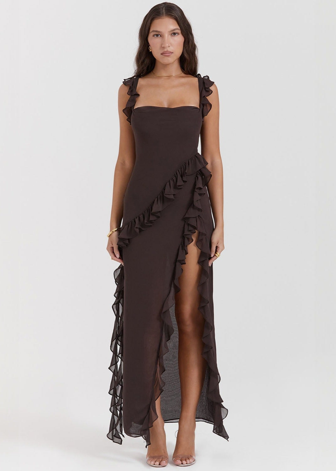 Elara - Ruffled High-Slit Gown