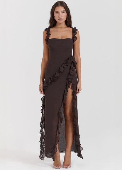 Elara - Ruffled High-Slit Gown