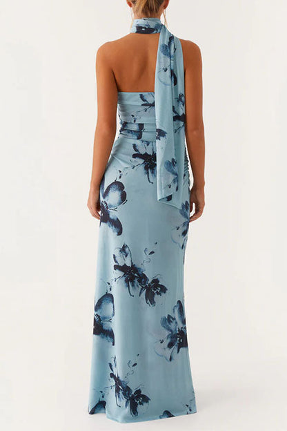 Strapless Tube Floral Print Bodycon Maxi Dress