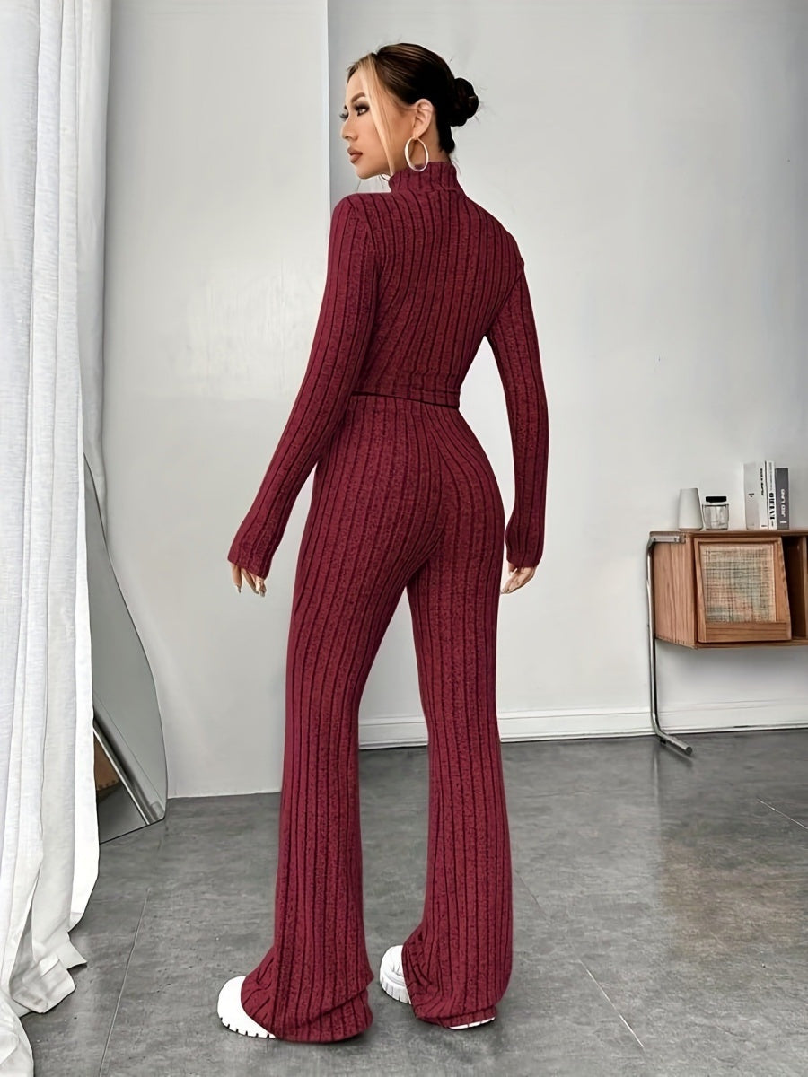 Mock Neck Slim Fit Knitted Two-Piece Set