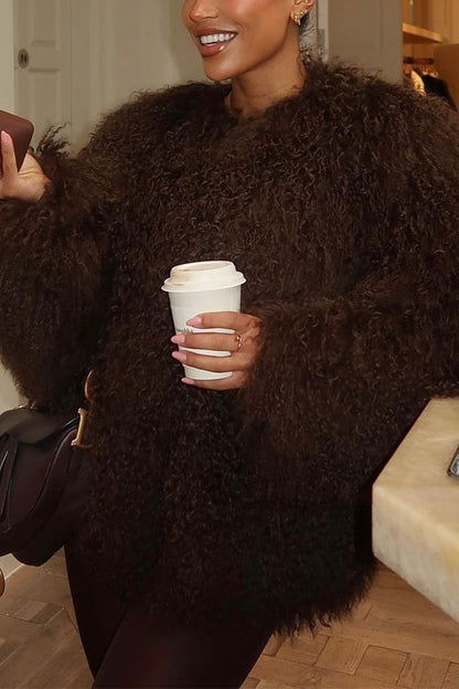 Open Front Winter Faux Fur Teddy Coat