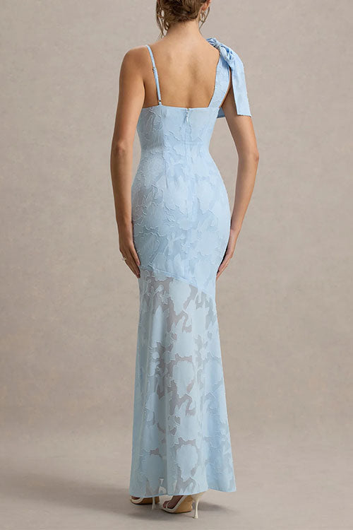 Meridress Sleeveless Bow Shoulder Flare Maxi Dress