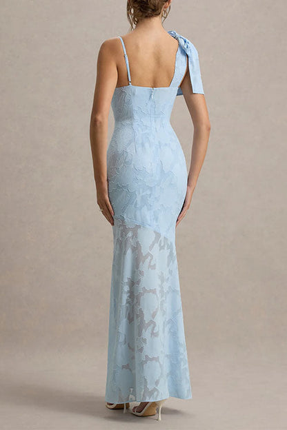 Meridress Sleeveless Bow Shoulder Flare Maxi Dress