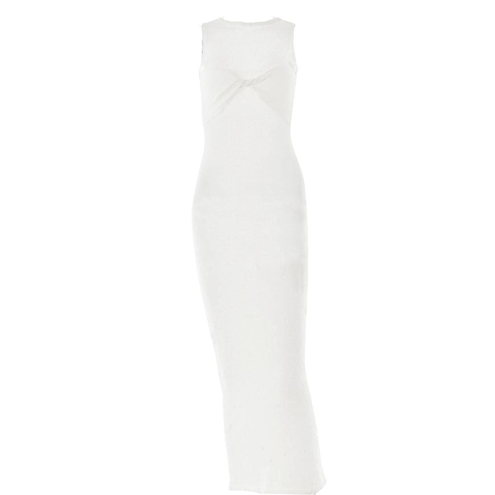 Sleeveless crewneck solid backless maxi dress