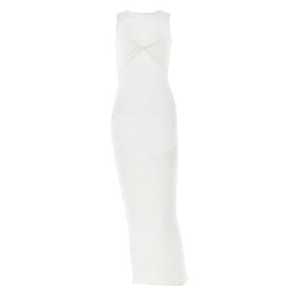 Sleeveless crewneck solid backless maxi dress