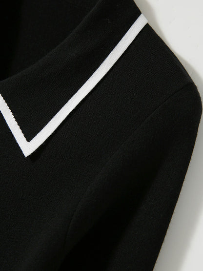 Grace Elegant French Style Doll Neck Contrast Color Cardigan