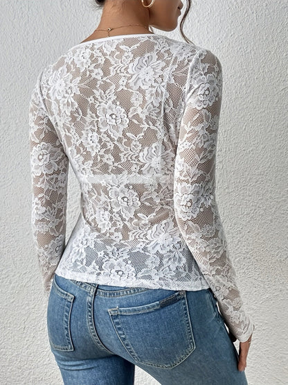 Pullover Lace Floral Trim V-neck Grace Sexy Top