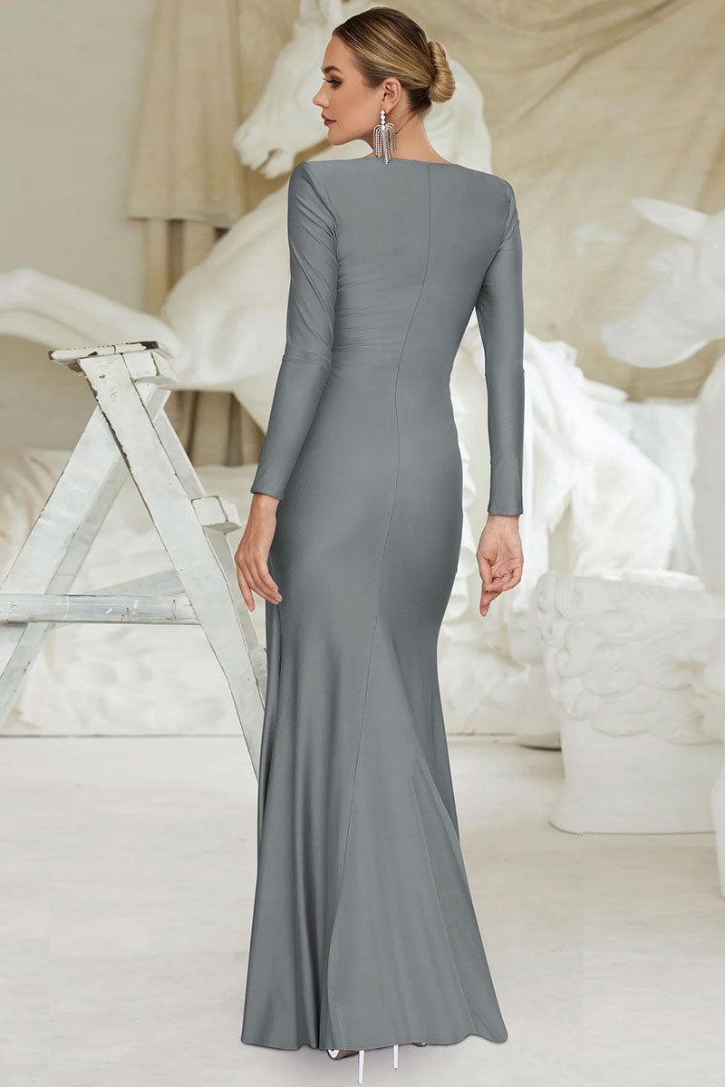 Euro-Inspired Round Neck Evening Maxi Dress