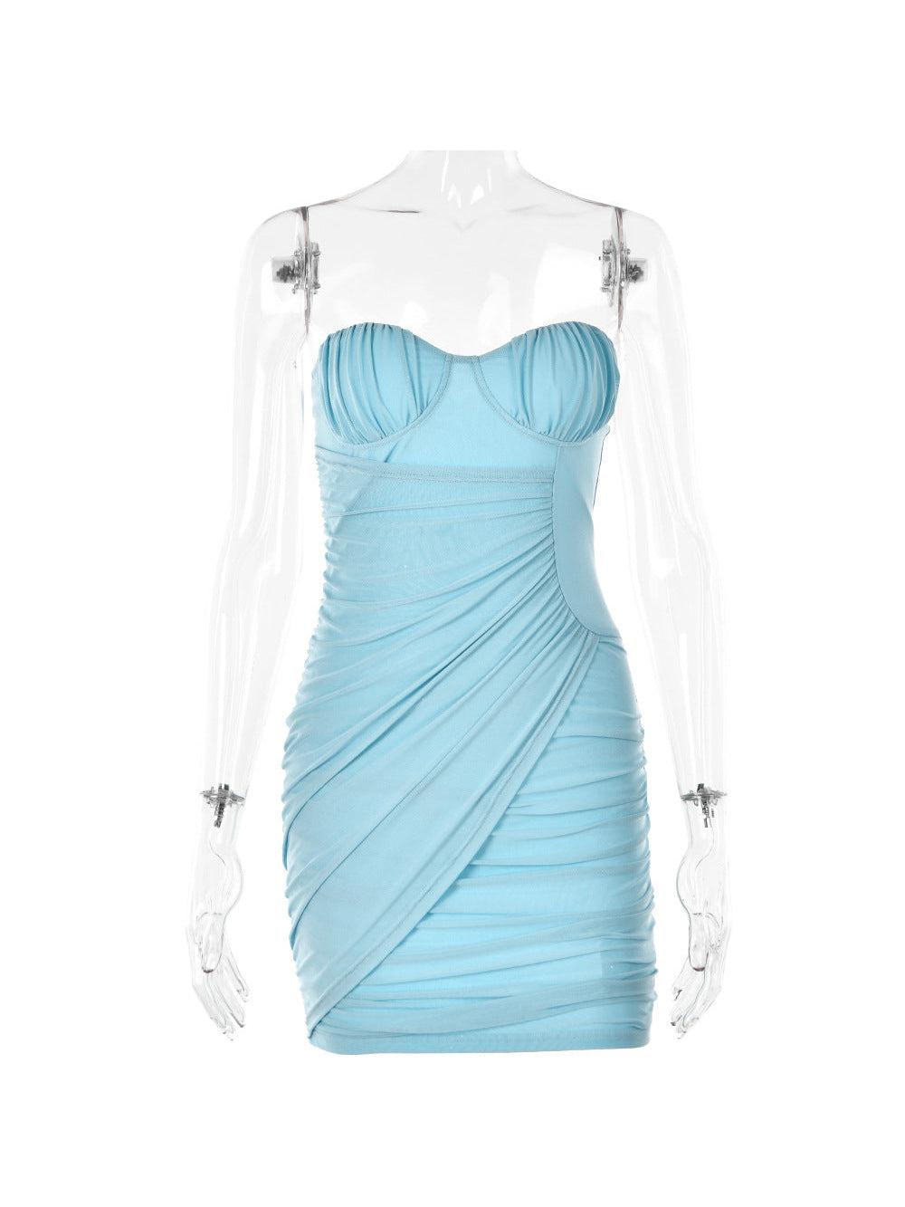 Ruched Tube Top Backless Sheath Dress