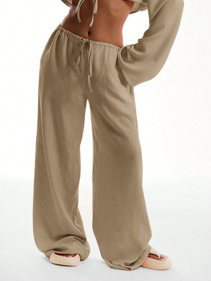 Solid Color Loose-fitting Drawstring Trousers