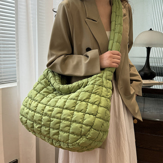 Lightweight Quilted Grid Puffer Tote Bag