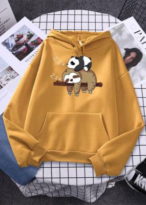 Cozy Sloth & Panda Print Women's Casual Pullover Hoodie