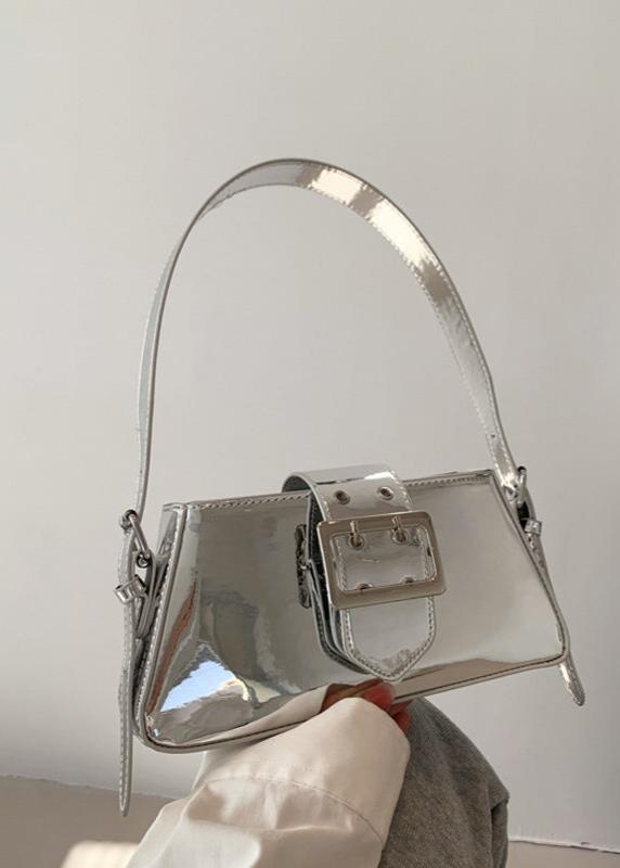 Glossy-Buckle Patent Leather Bag