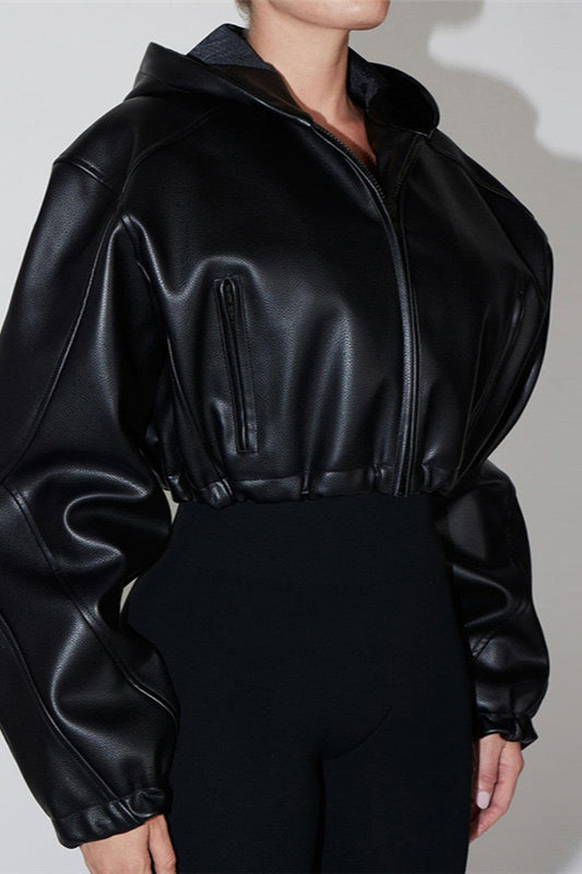 Trendy Cropped Moto Hoodie Coat