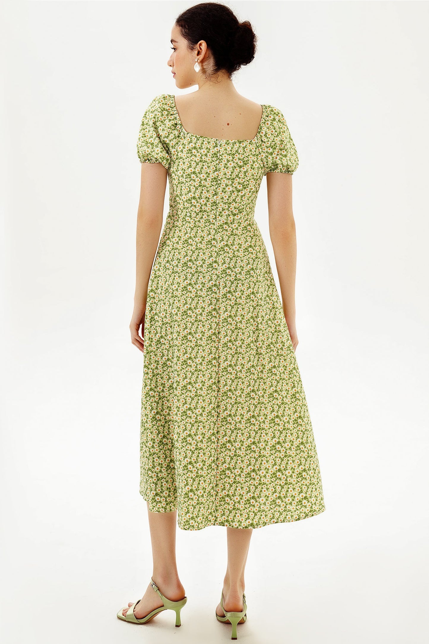 Floral Slit Puff Sleeve Midi Dress