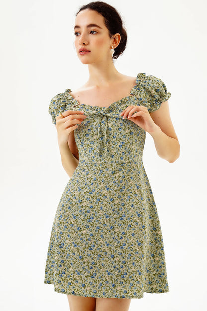 Floral Short Sleeve U-Neck Mini Dress