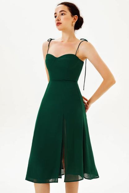 Chiffon Cami Slit Dress Green