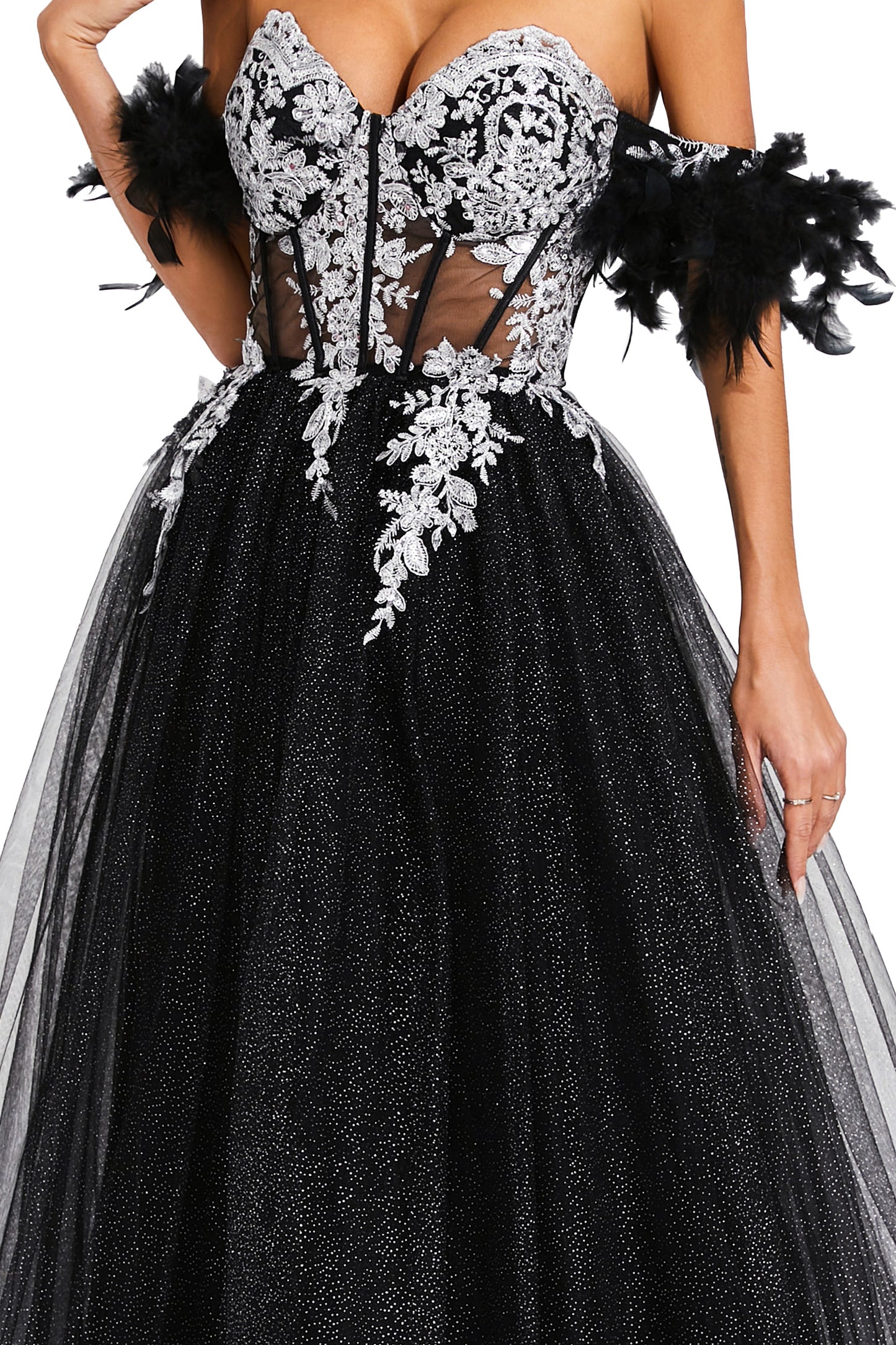 Harrison Black Embellished Mesh Dress