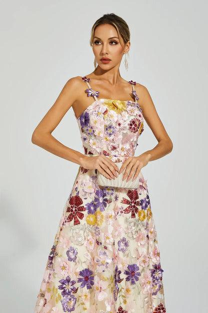 Taytum White Flower Embroidery Maxi Dress