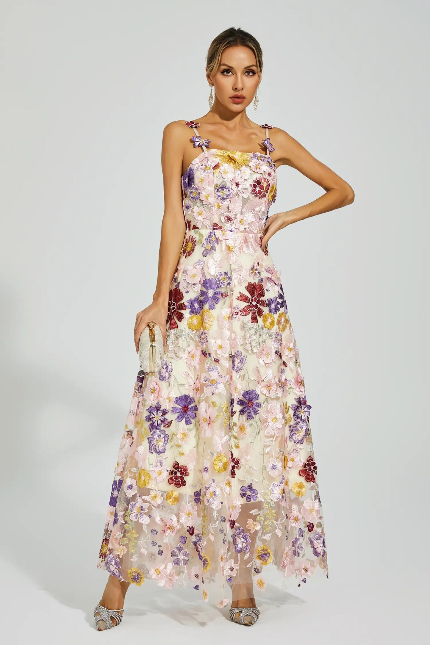 Taytum White Flower Embroidery Maxi Dress