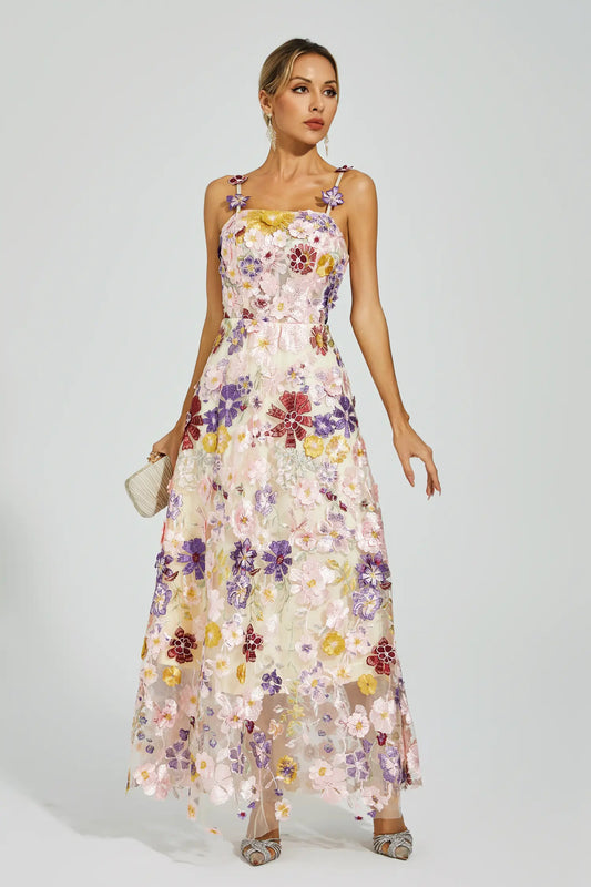 Taytum White Flower Embroidery Maxi Dress