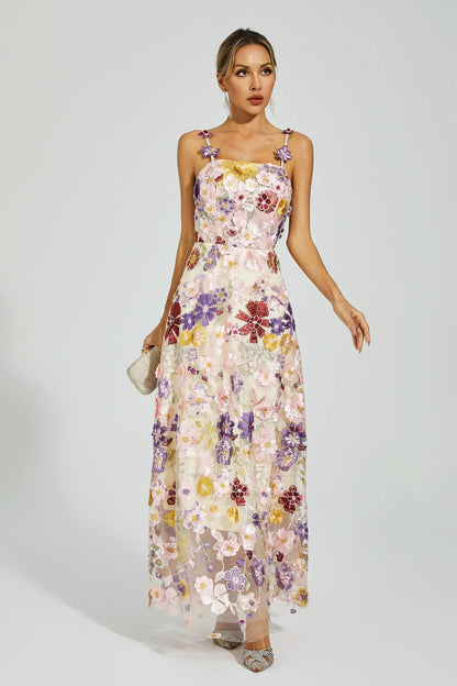 Taytum White Flower Embroidery Maxi Dress