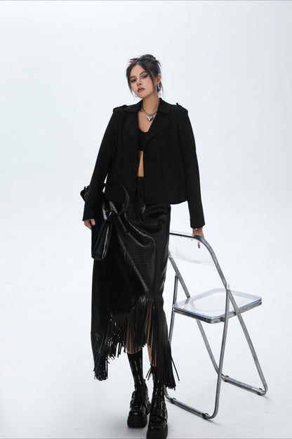 Suede Open Front Biker Jacket