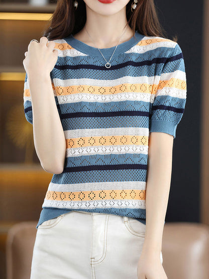 Bella Elegant Crew Neck Hollowed Knitted Sweater