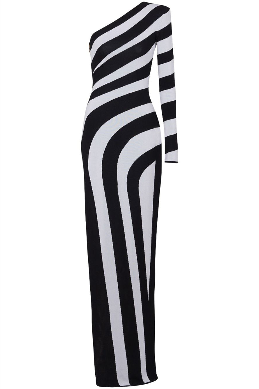 Kimberley One Shoulder Striped Knit Maxi Dress