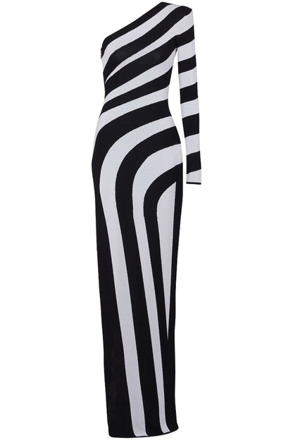 Kimberley One Shoulder Striped Knit Maxi Dress