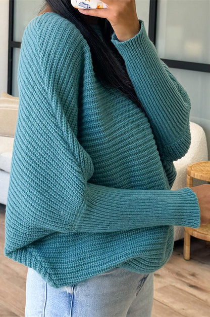 Fashionable Round Neck Bat Sleeve Knitted Sweater