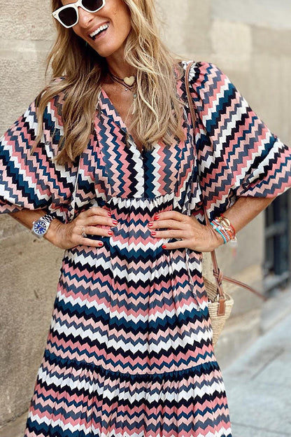 Puff Sleeve Tiered Midi Dress