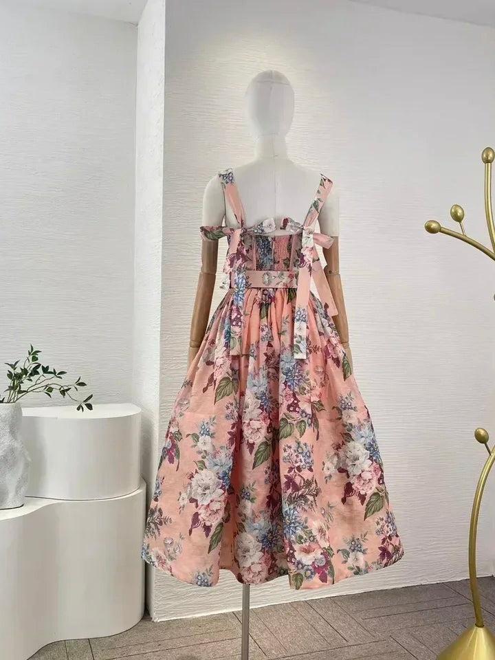 Floral Print Tied Strap Belt Dress