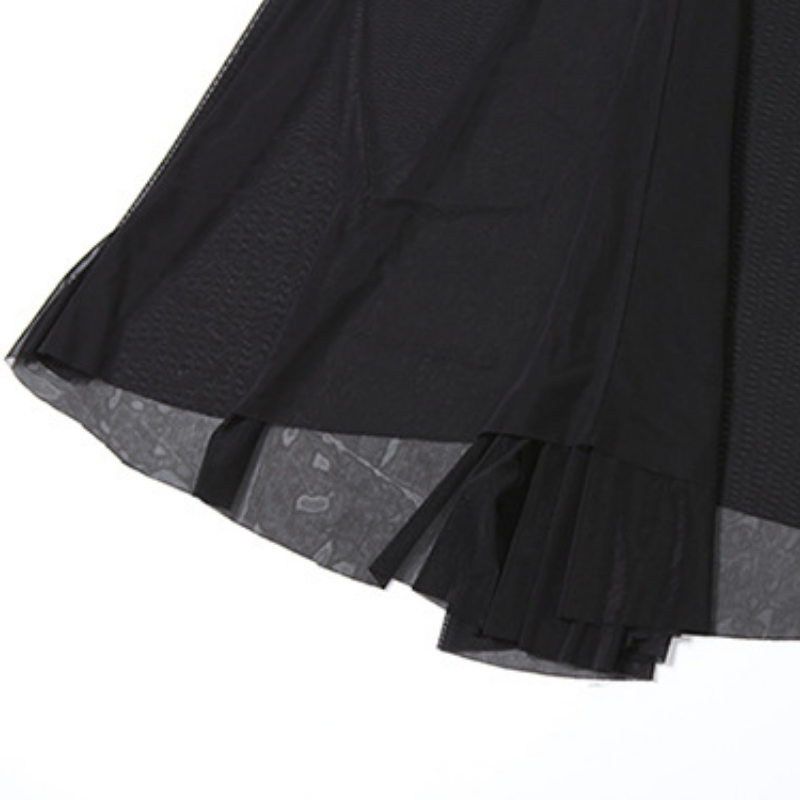 Ruffle u neck mesh solid cami maxi dress