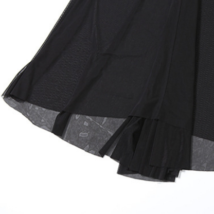 Ruffle u neck mesh solid cami maxi dress