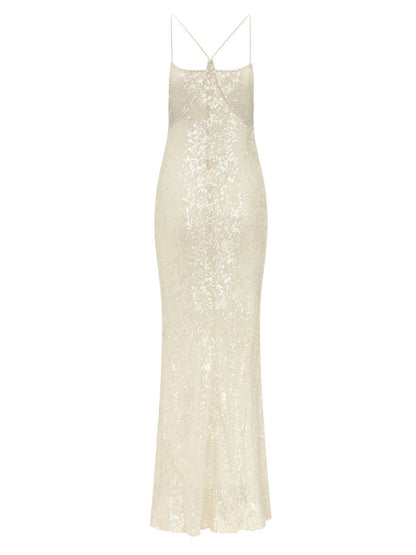 Backless Camisoles Sequins Slim-fit Banquet Maxi Dresses